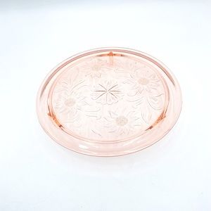 Vintage Jeanette Glass Pink Cake Plate, Sunflower Pattern, Cake Stand, 3 Feet
